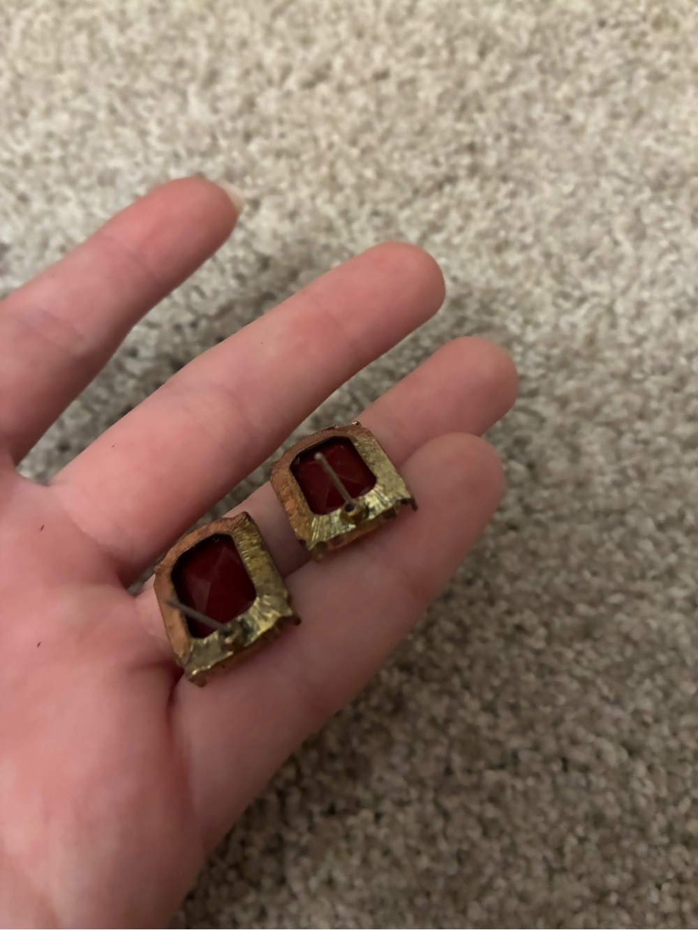 Vintage Joan Rivers Red Faceted Octagon Clip-On Earrings with Gold Tone Setting - Picture 3 of 3